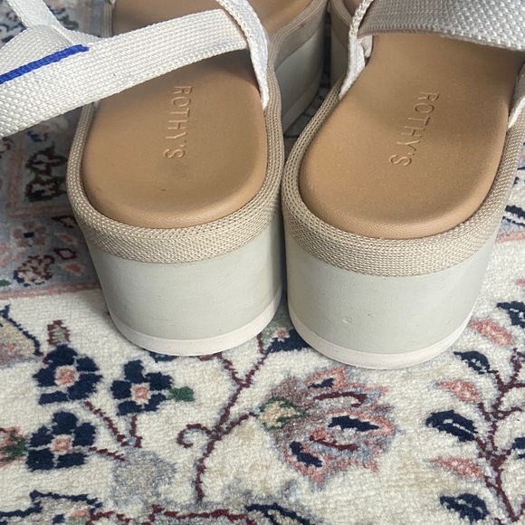 Rothys Sandals Lightweight Wedge Salt Cream Platform Open Toe Strappy Shoes 8.5 - Picture 5 of 15